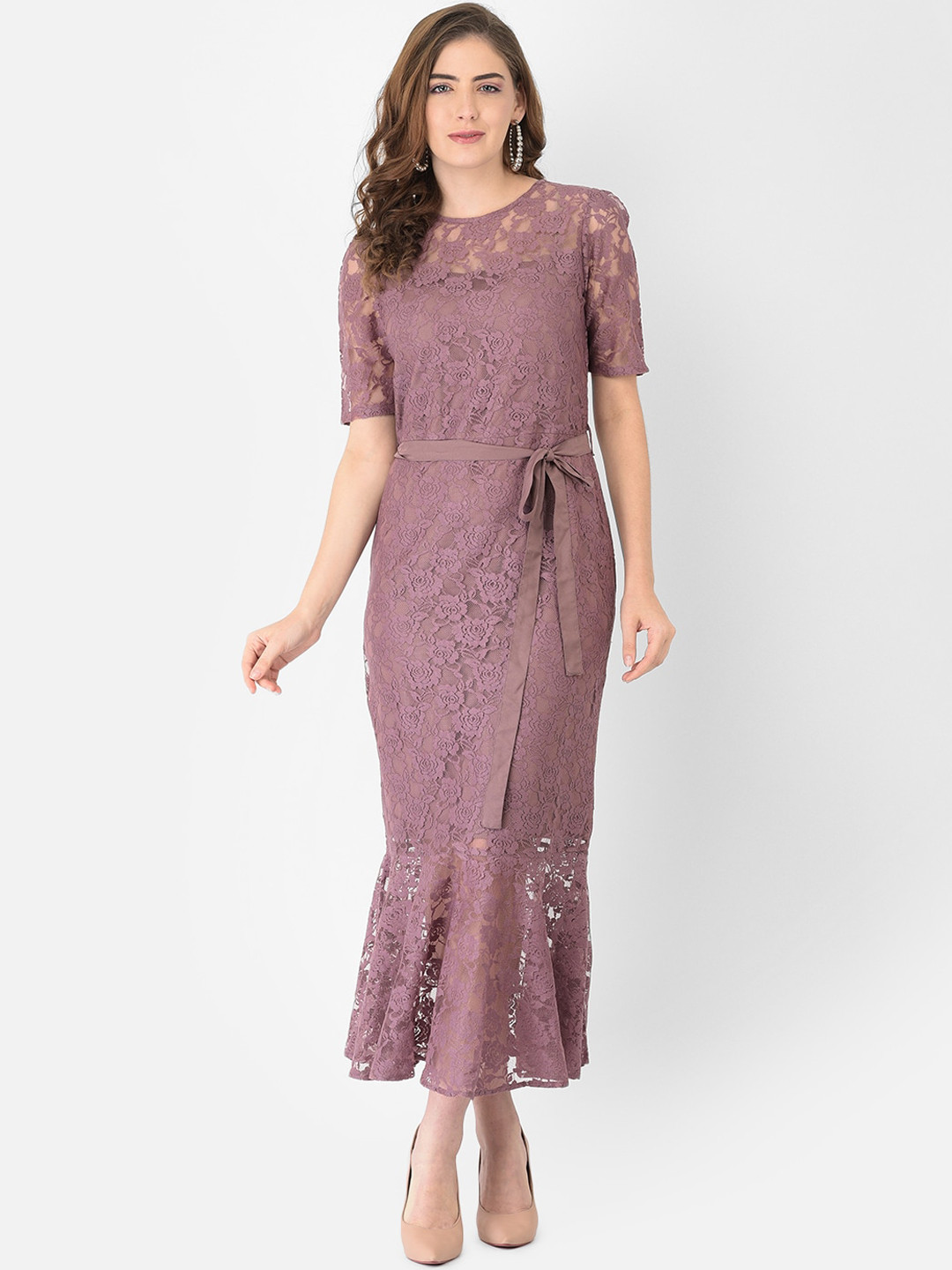 Eavan Lavender Lace Maxi Midi Dress