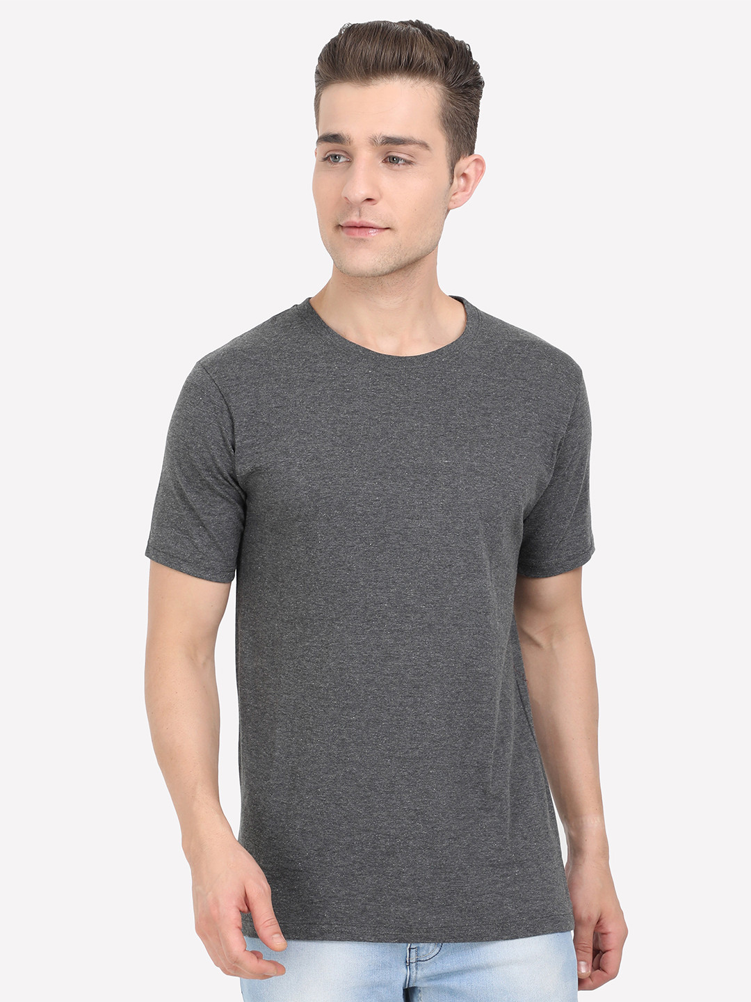 Fleximaa Men Charcoal Raw Edge T-shirt