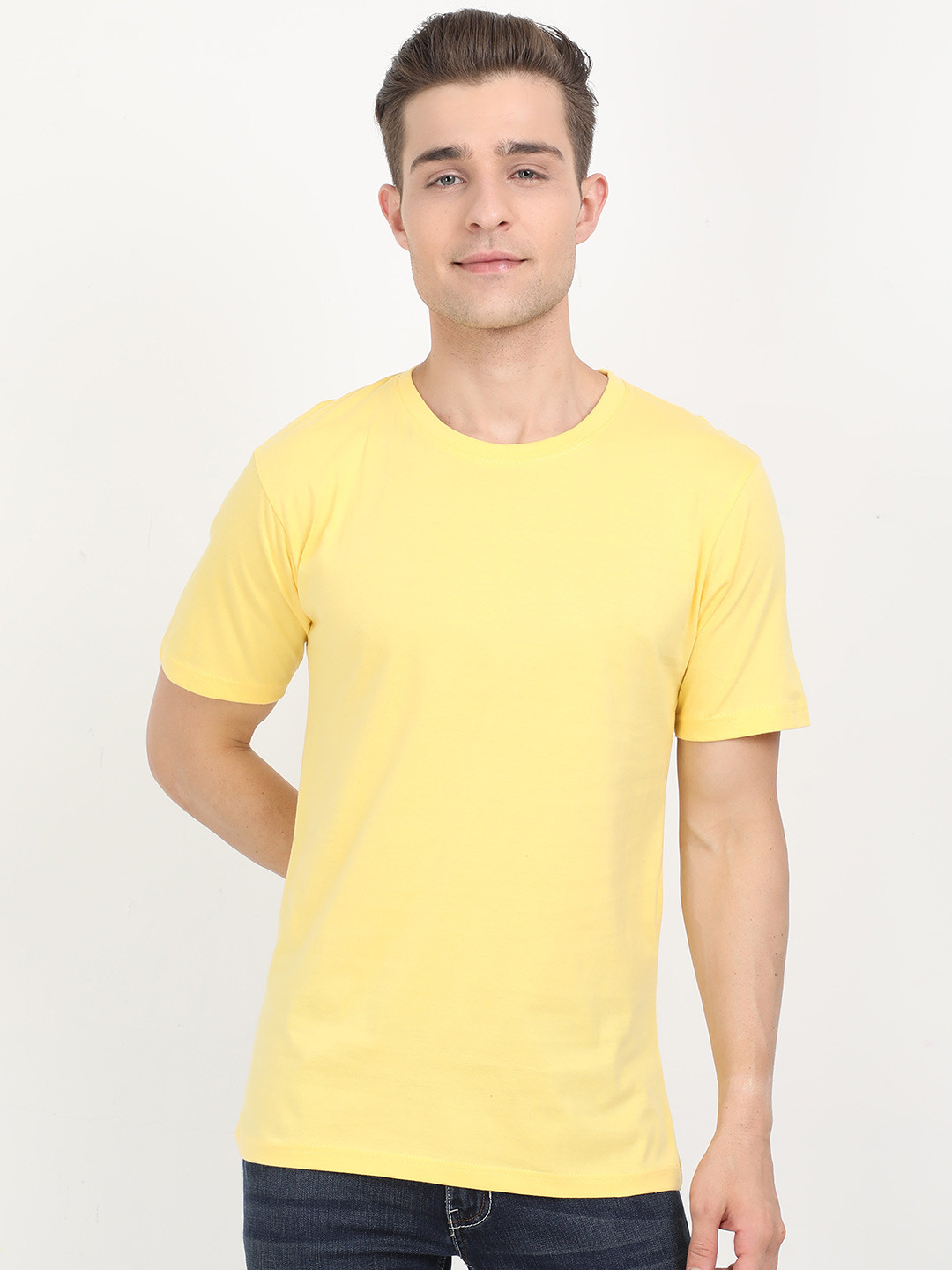 Fleximaa Men Yellow Raw Edge T-shirt