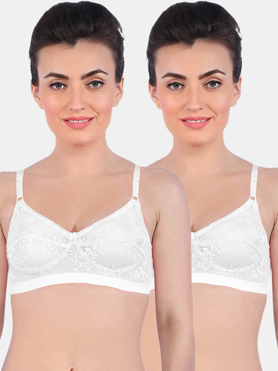 Sonari White Set Of 2 Floral Non-Padded Fancy Net Bra