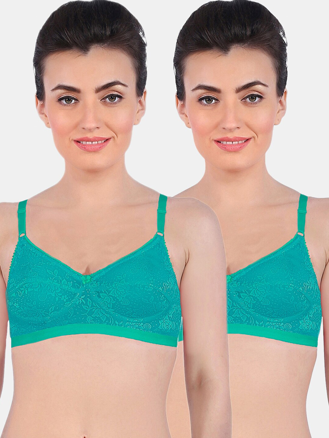 Sonari Green Pack of 2 Floral Non Wired Non Padded Regular Bra