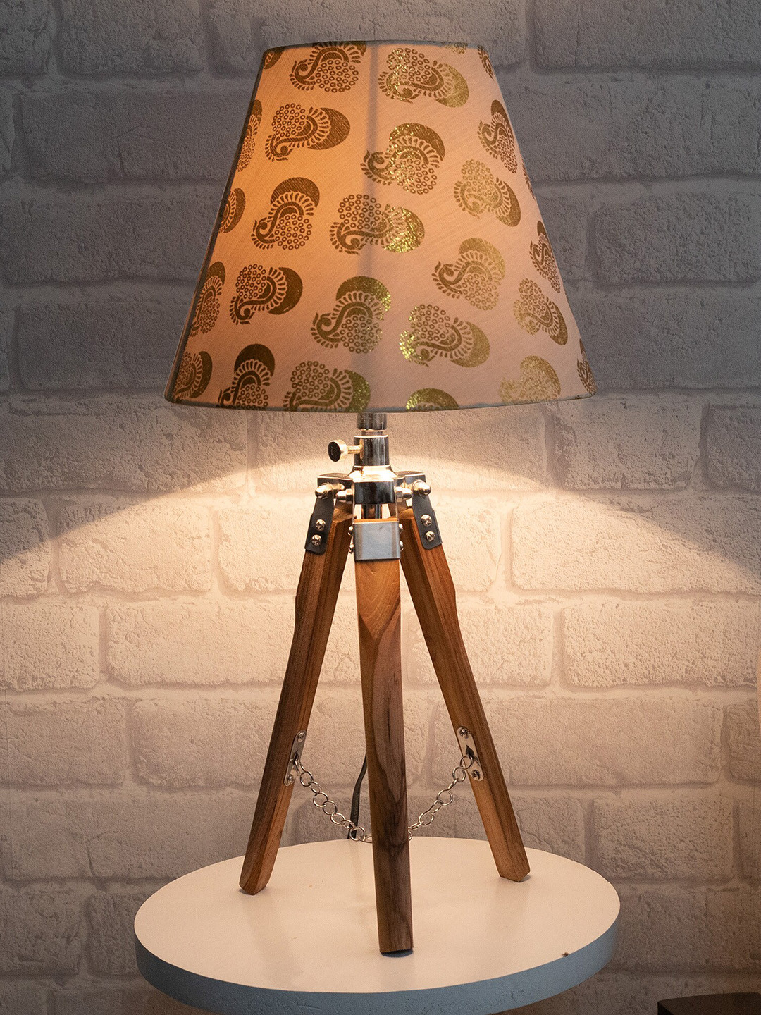 Homesake Gold-Toned Printed Tripod Metal Table Lamp