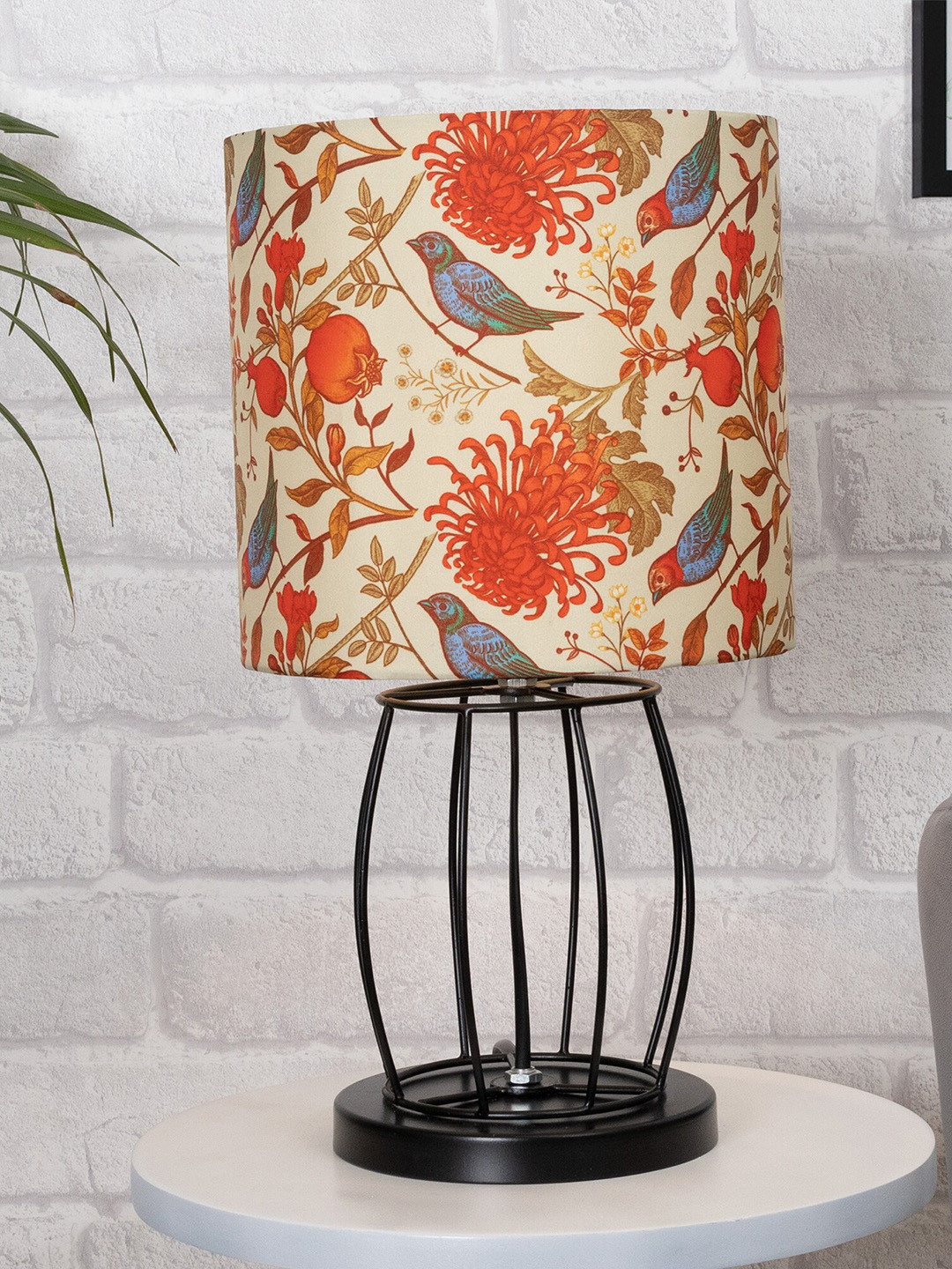 Homesake Beige & Orange Printed Contemporary Bedside Standard Table Lamp with Shade