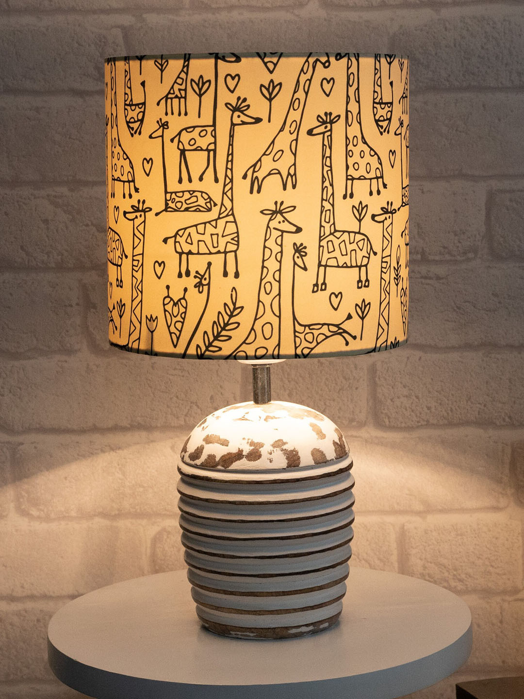 Homesake Beige Printed Modern Fabric Table Lamp