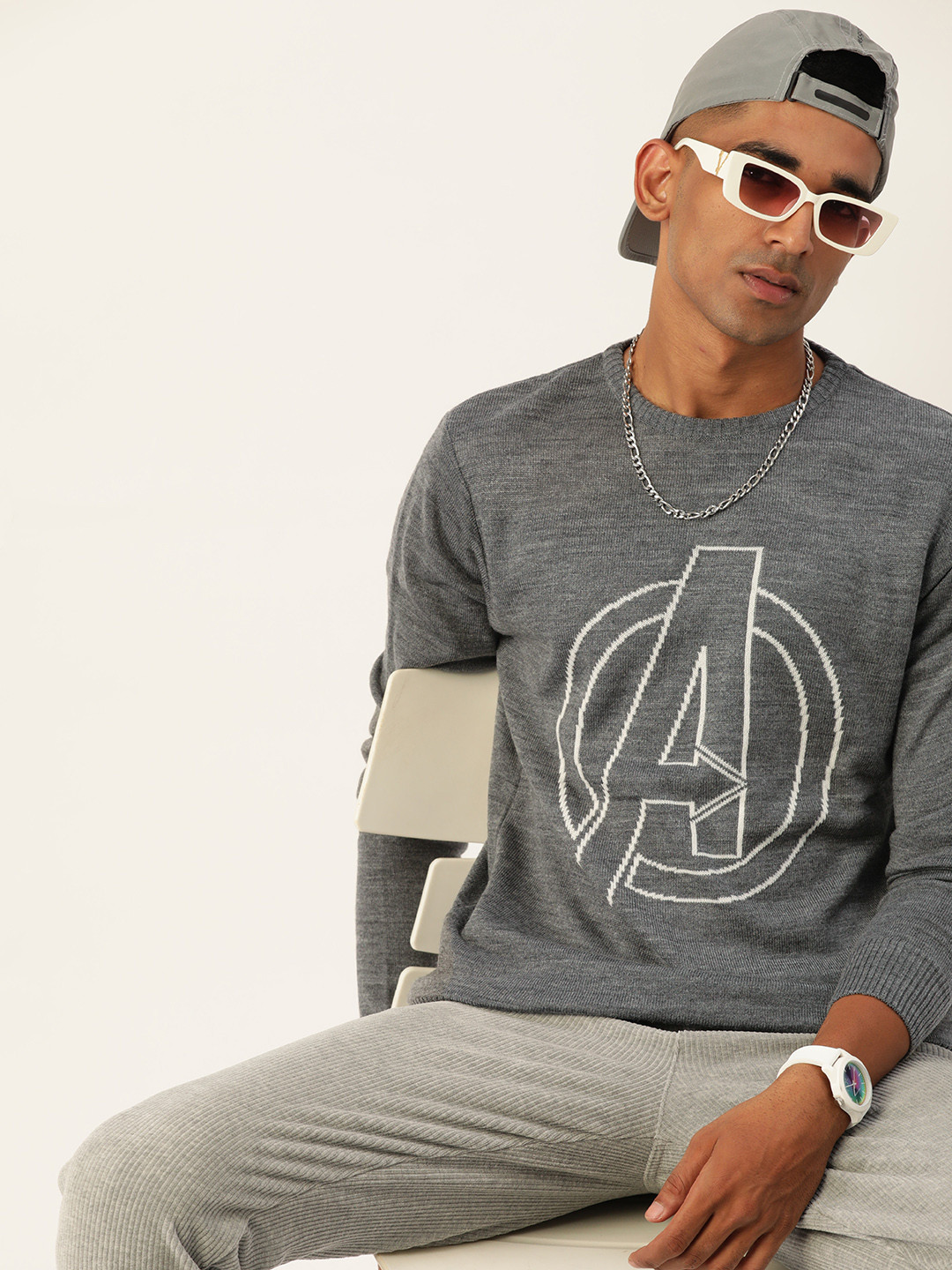 Kook N Keech Marvel Men Grey Typography Pullover