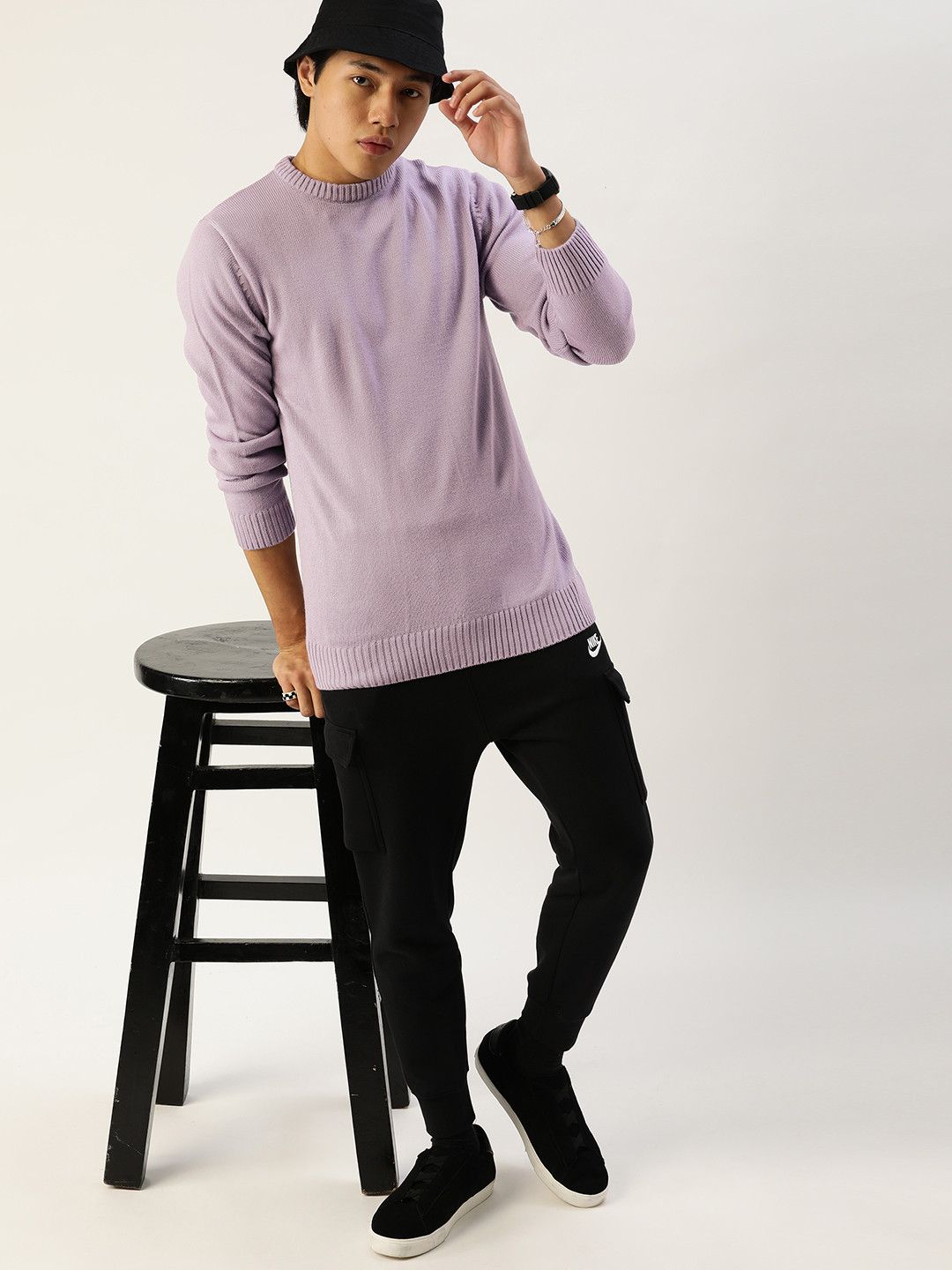 Kook N Keech Men Lavender Round Neck Knitted Pullover
