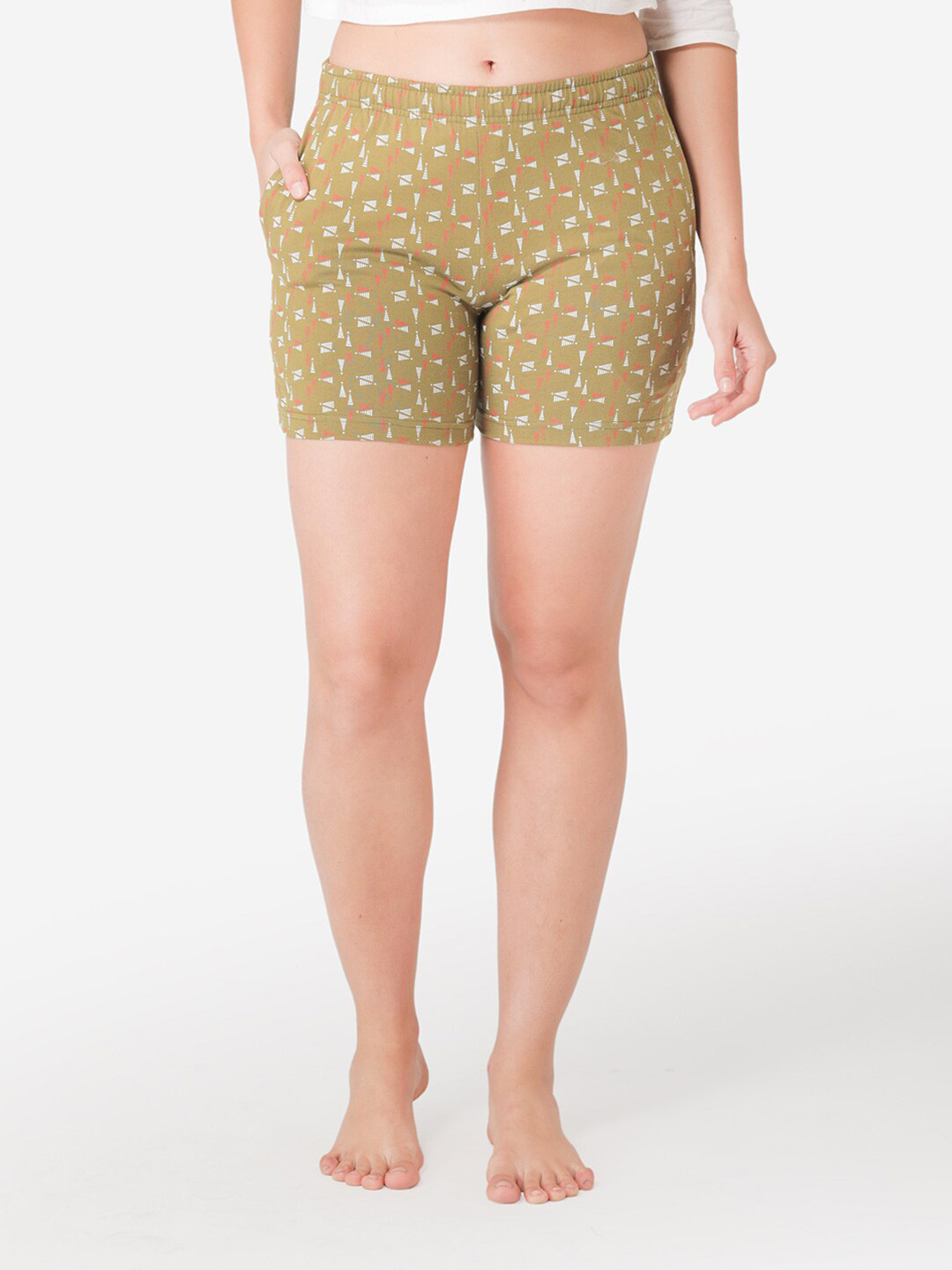 Vami Women Tan Printed Cotton Lounge Shorts