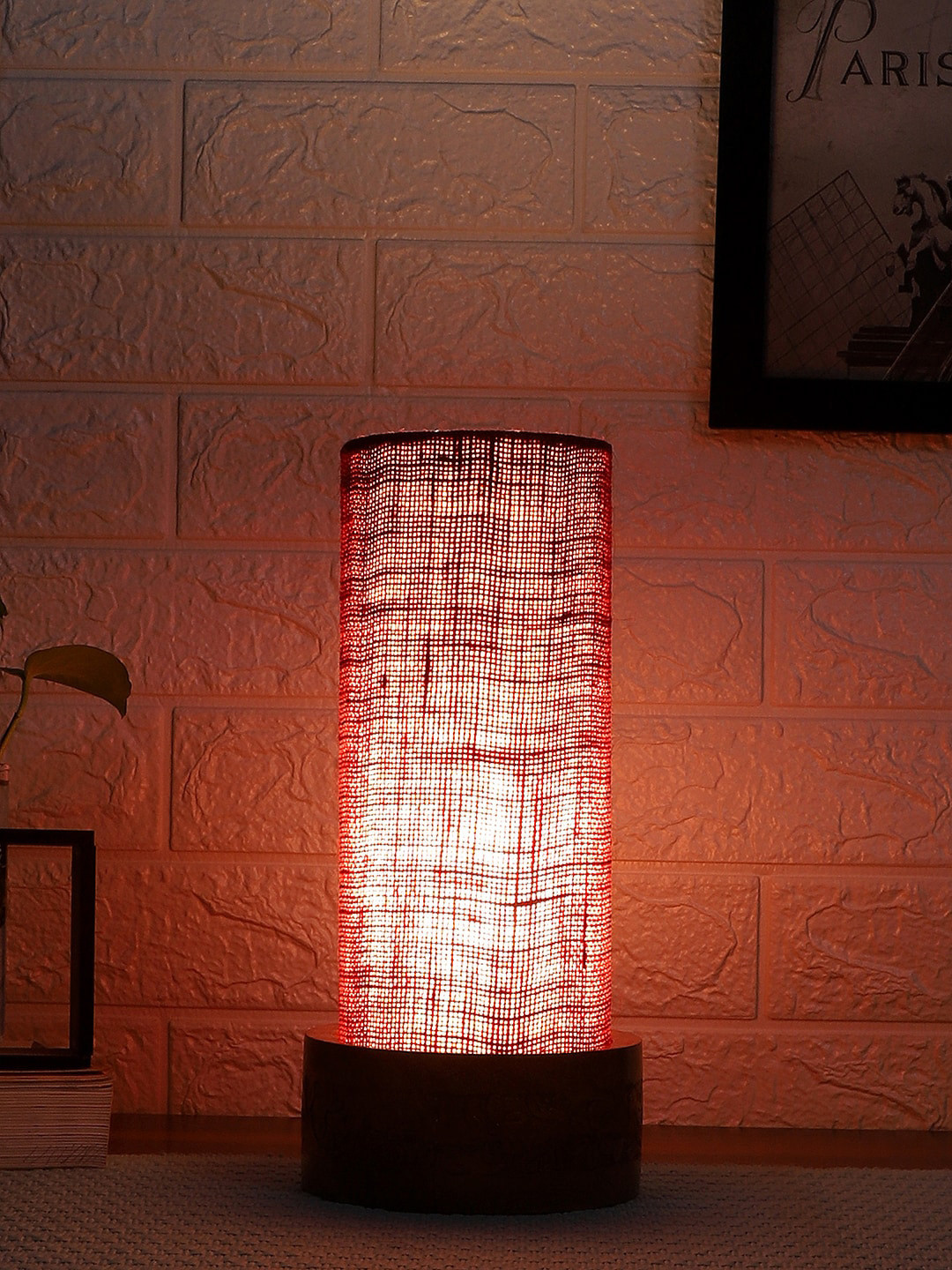Devansh Maroon Jute Table Lamp with Wooden Base