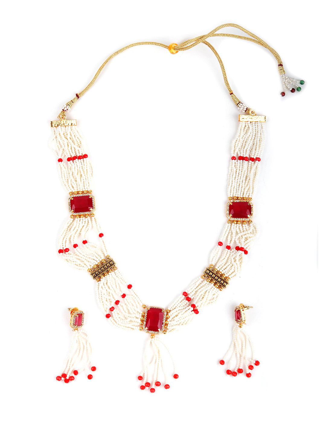 ODETTE White & Red Pearl & Rhinestone Necklace