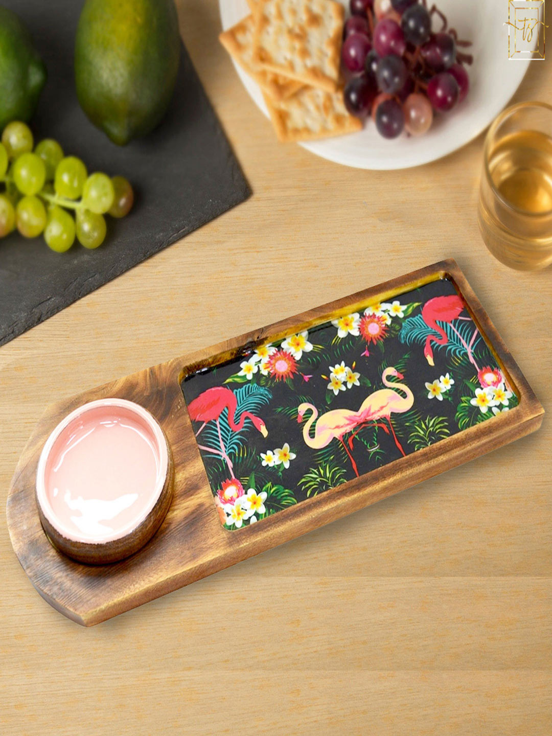 Tranquil square Blue & Brown Bright Forest Printed Snack Serving Tray