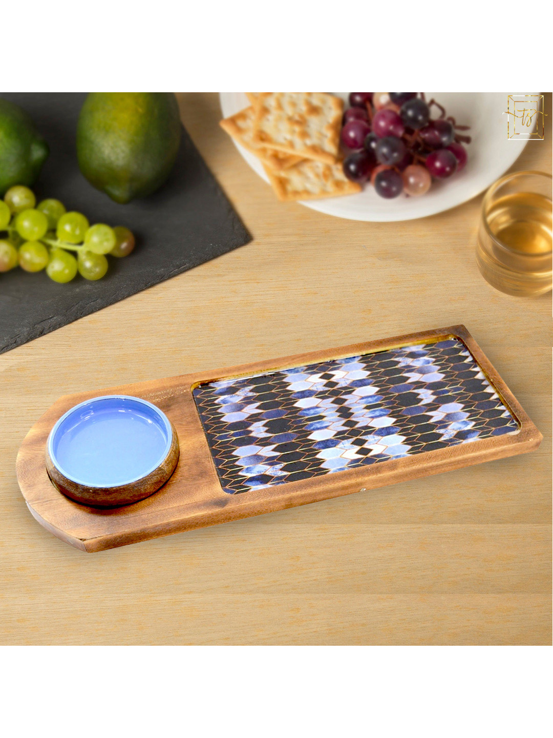 Tranquil square Blue & Black Printed Snack Tray