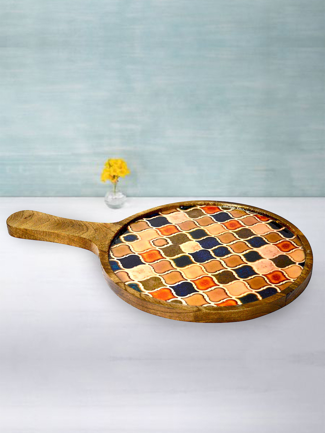 Tranquil square Blue Geometric Printed Pizza Server