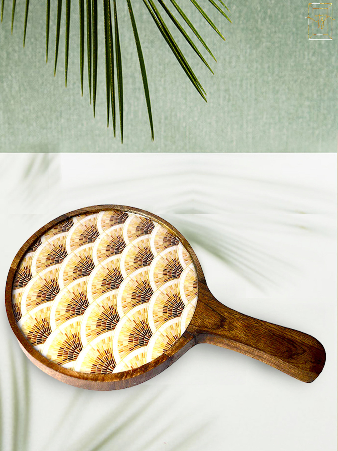 Tranquil square Yellow & Brown Floral Printed Pizza Platter