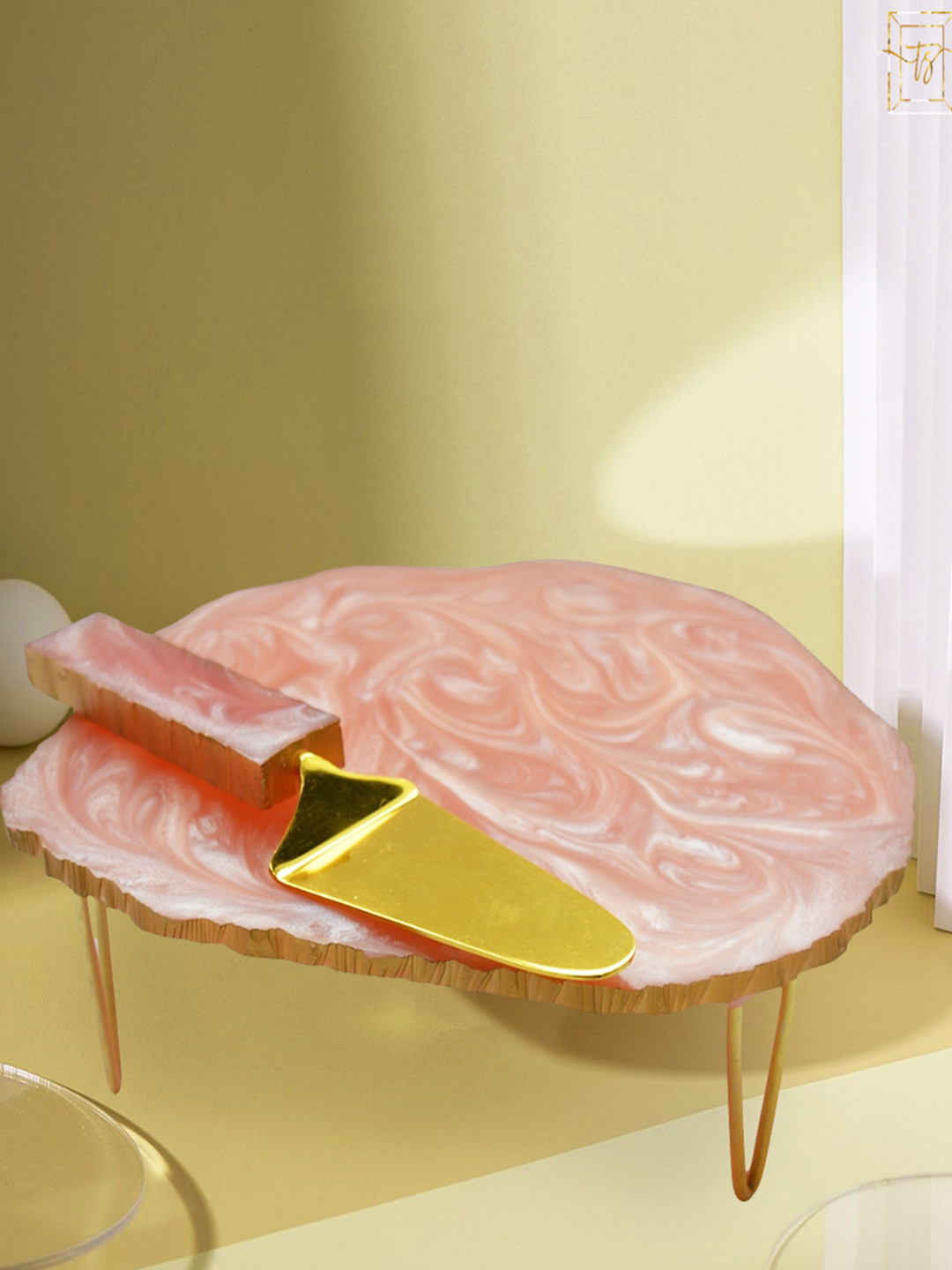 Tranquil square Pink Printed Cake Stand & Server