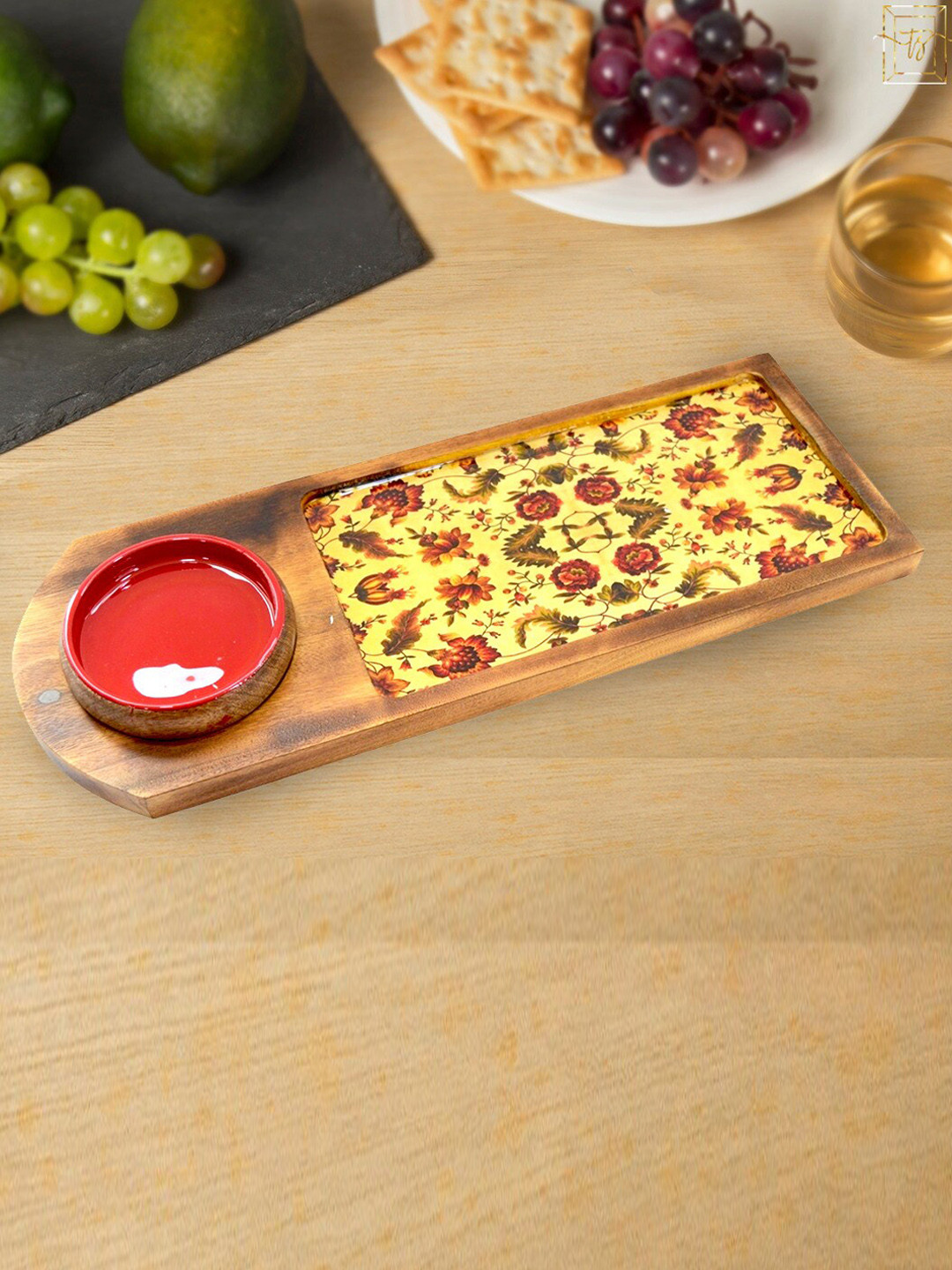 Tranquil square Yellow & Red Flower Printed Serving Platter