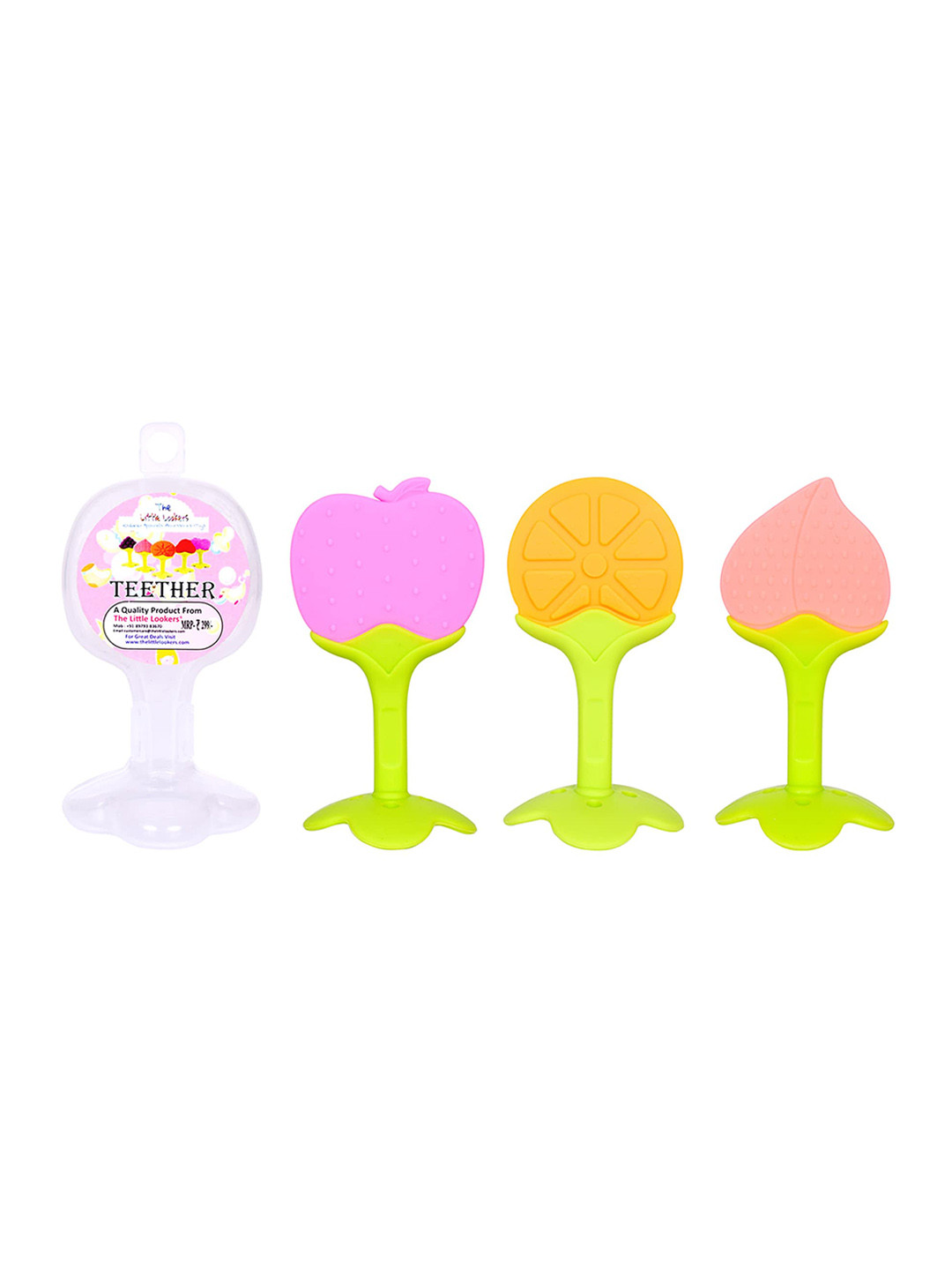 THE LITTLE LOOKERS Pack of 3 Peach & Orange Silicone Fruit Shape BPA Free Teethers