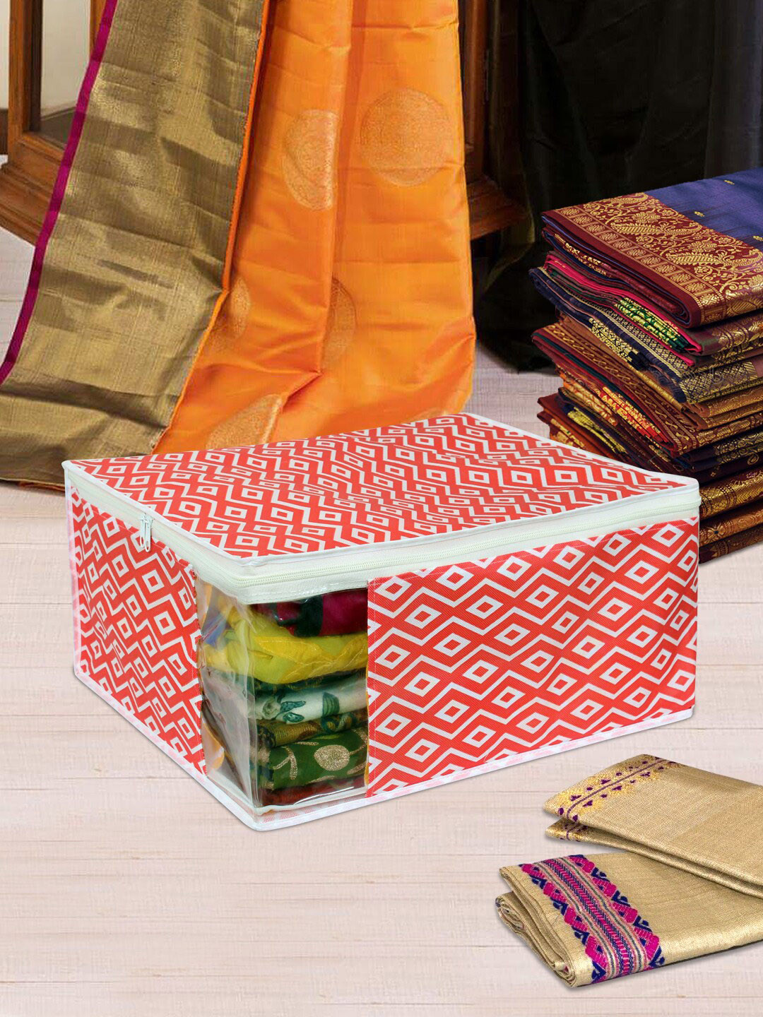 prettykrafts Set of 3 Red Saree Cover