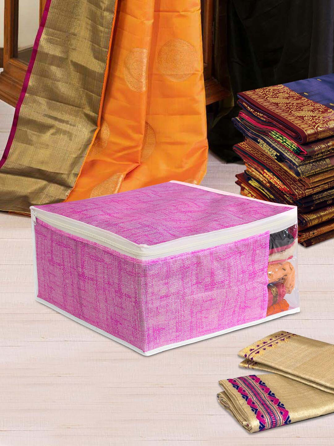 prettykrafts Set of 6 Pink & White Solid Saree Organisers