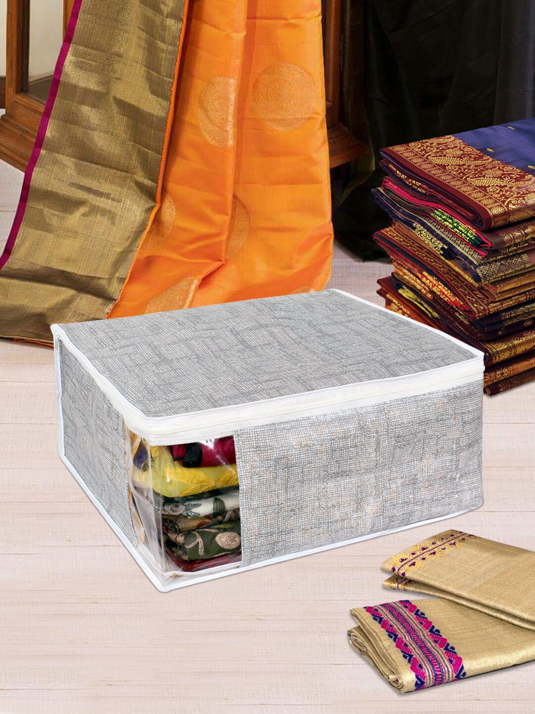 prettykrafts Grey Pack of 6 Jute Saree Organizers