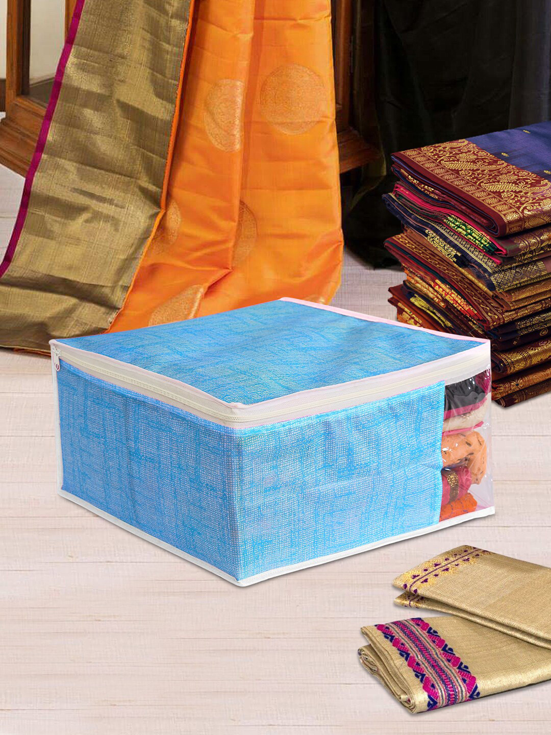 prettykrafts Blue Pack of 9 Jute Saree Organizers