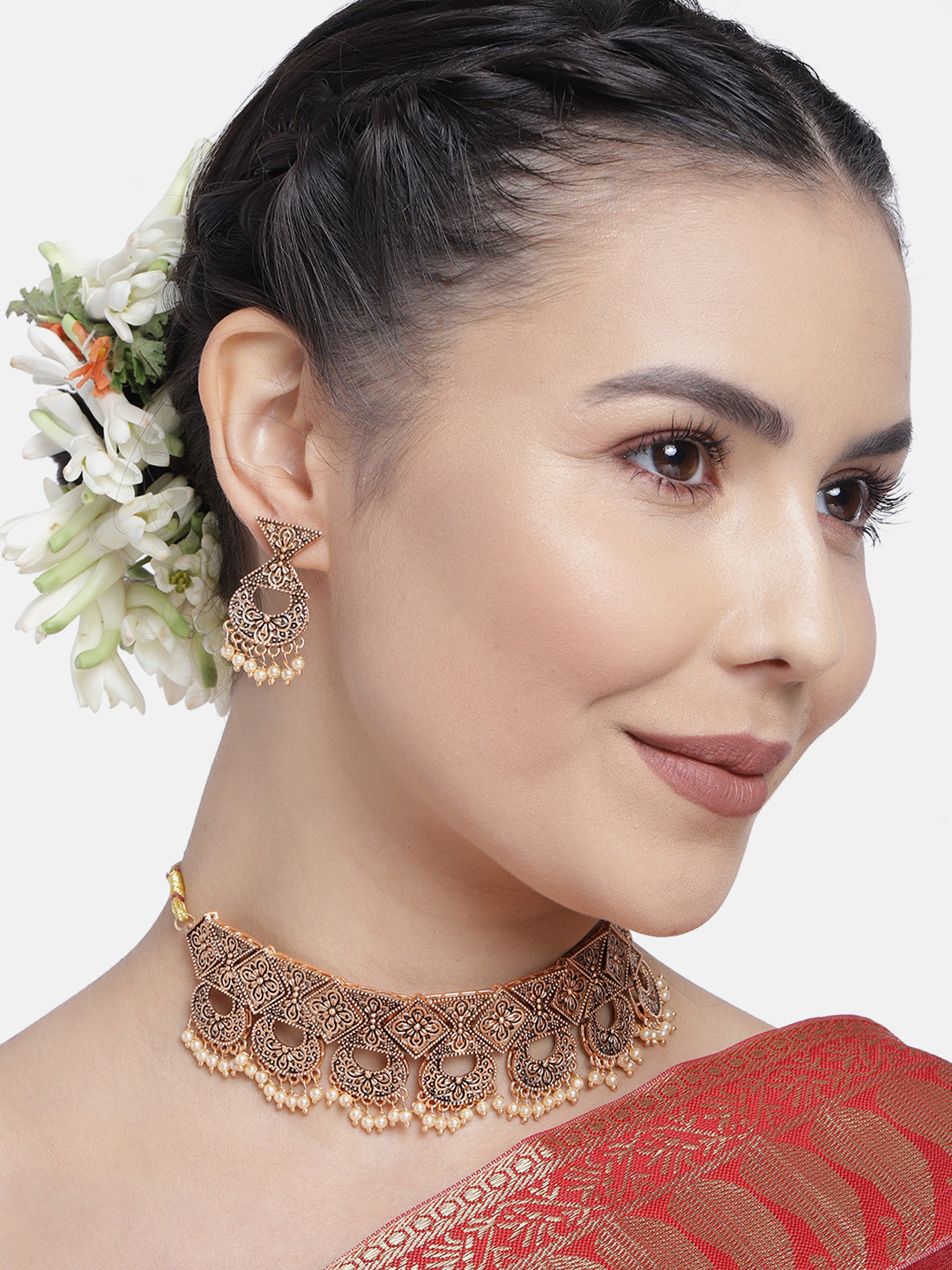 Kord Store Antique Rose Gold-Plated Beaded Necklace & Earrings Set