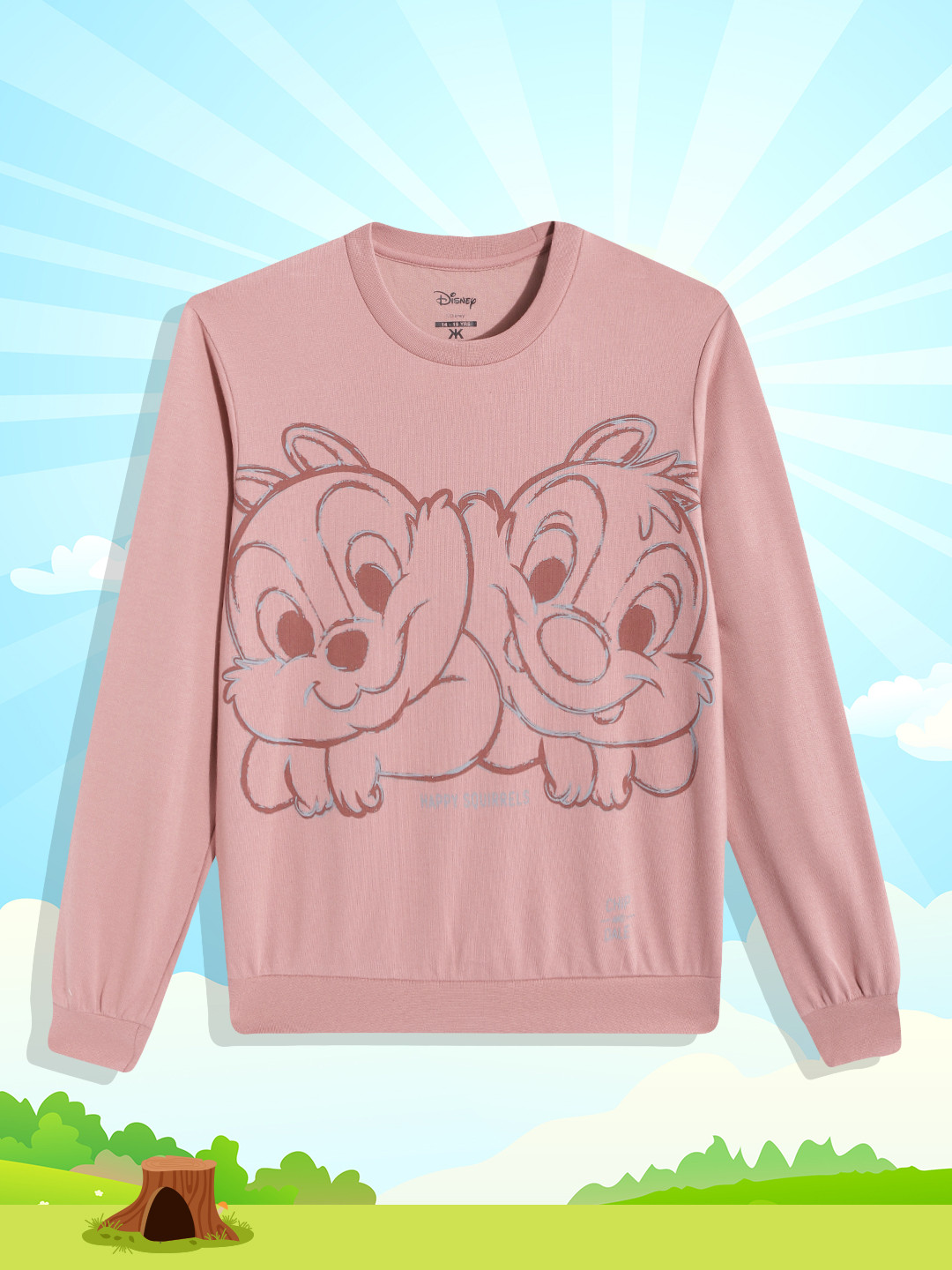 Kook N Keech Disney Teens Girls Dusty Pink Chip & Dale Printed Sweatshirt