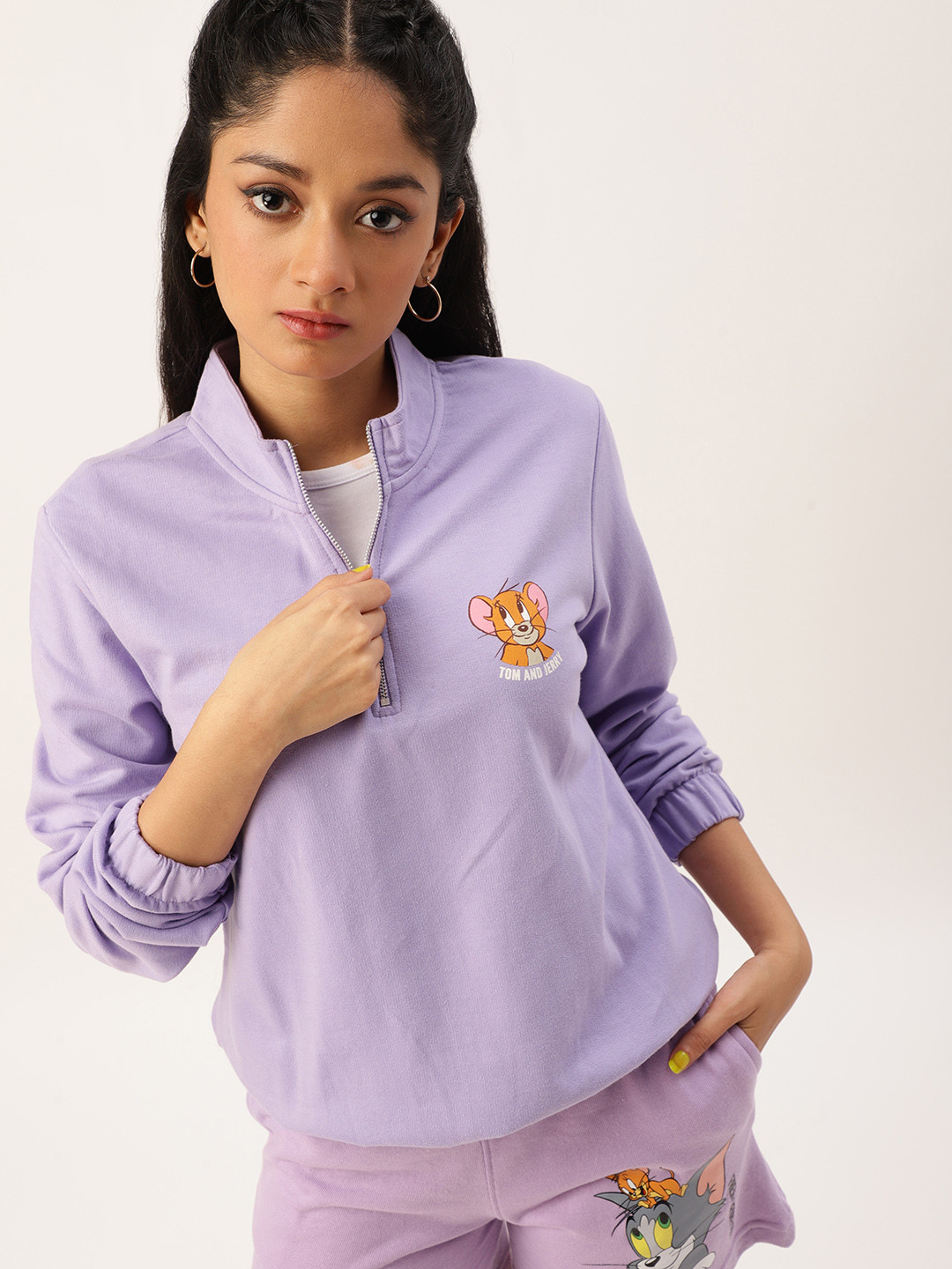 Kook N Keech Toons Teens Girls Lavender Tom & Jerry Print Sweatshirt