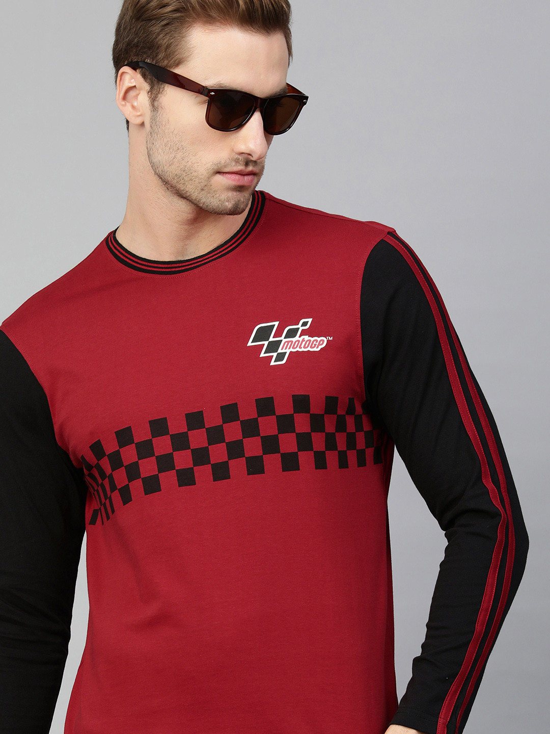 MotoGP Men Red & Black Printed Full Sleeves T-shirt