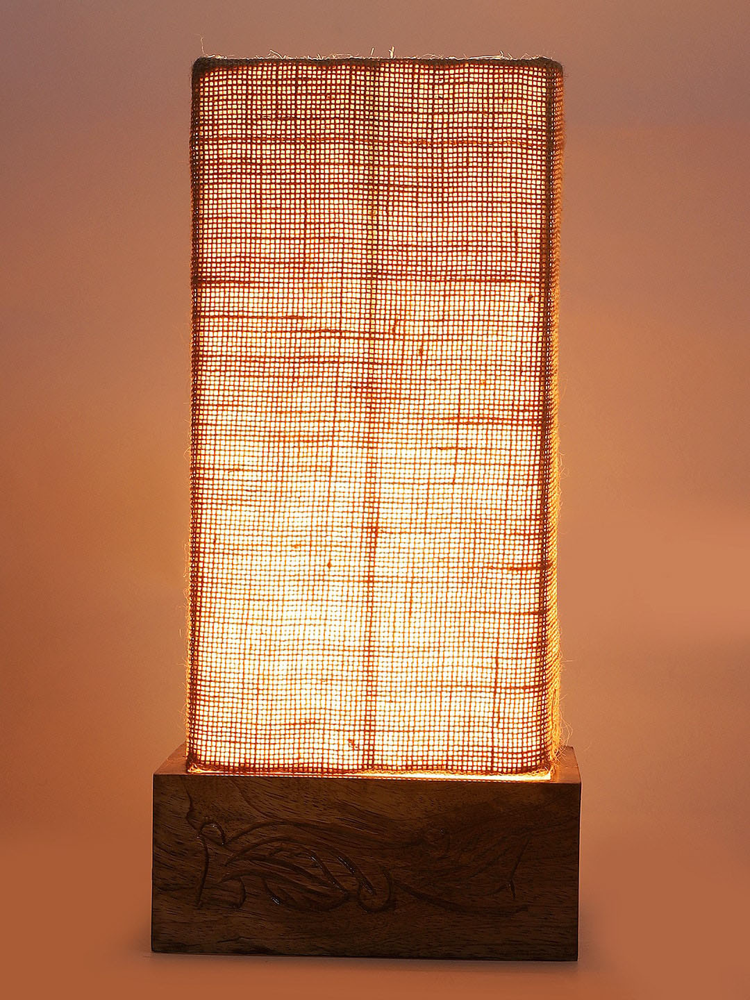 Devansh Beige & Tan Brown Solid Wooden Table Lamp with Jute Shade