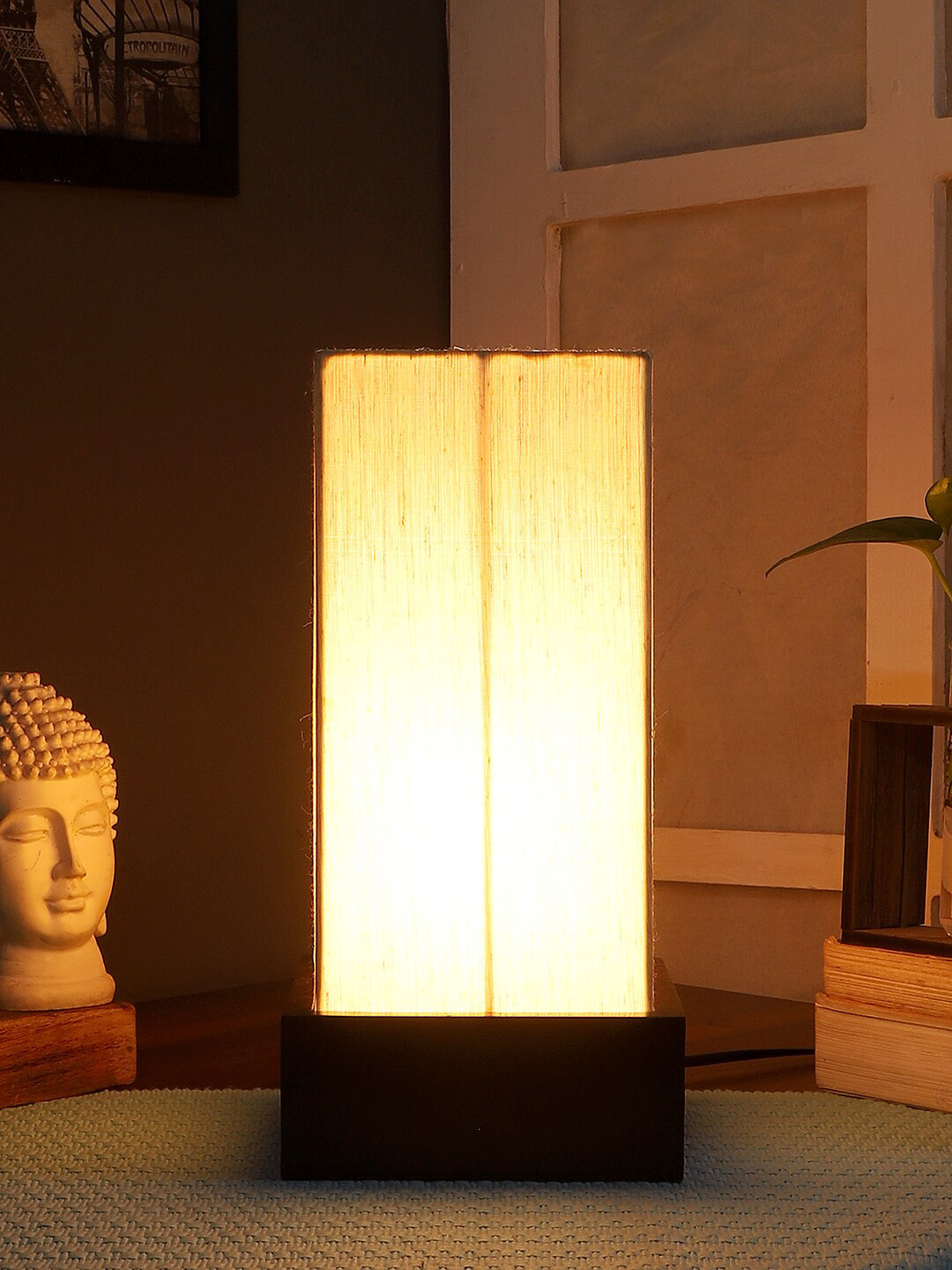 Devansh White Solid Rectangular Traditional Table Lamp with Shade