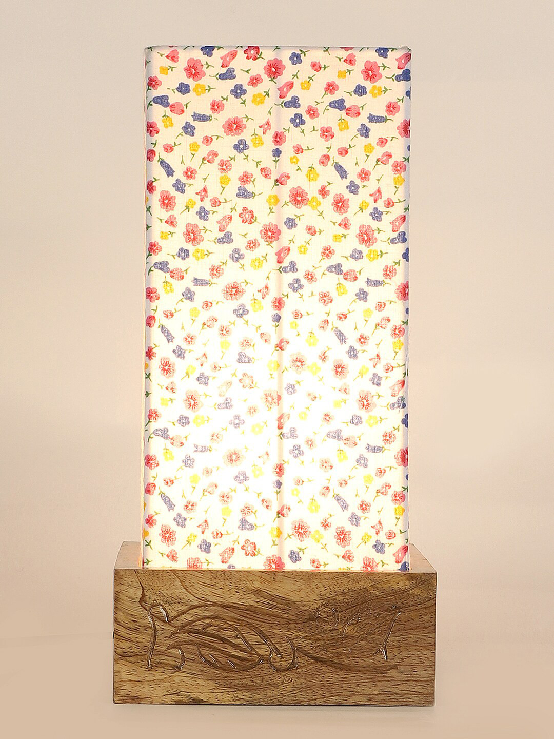 Devansh Multi-Coloured Cotton Table Lamp with Wood Base