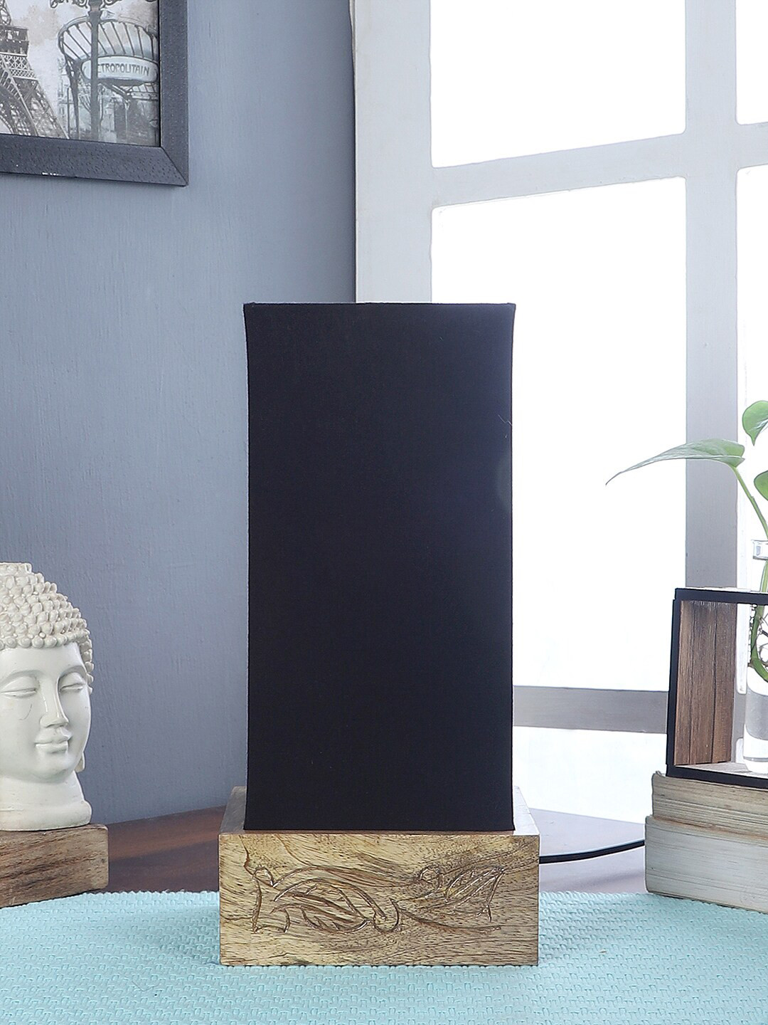 Devansh Black Solid Rectangular Traditional Table Lamp with Shade
