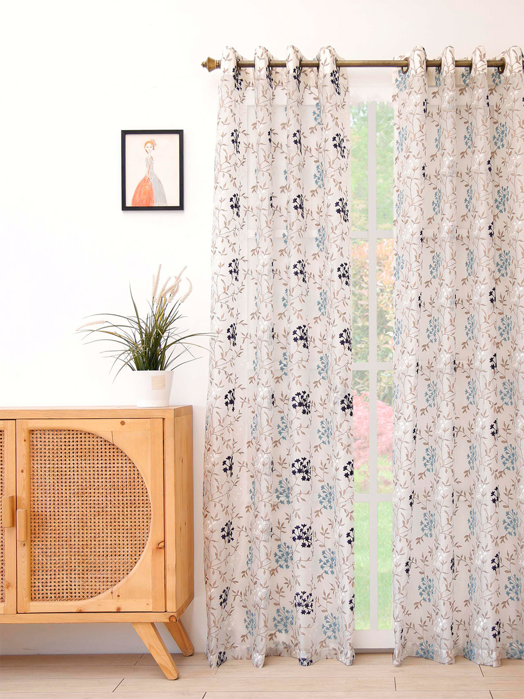 Ariana Blue & White Floral Sheer Door Curtain