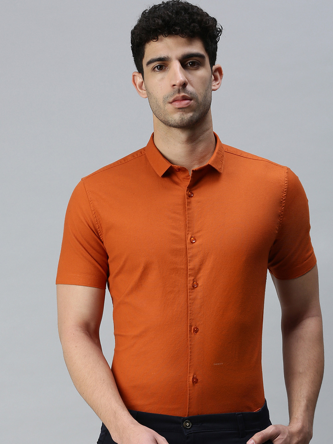 SHOWOFF Men Orange Premium Slim Fit Semiformal Shirt