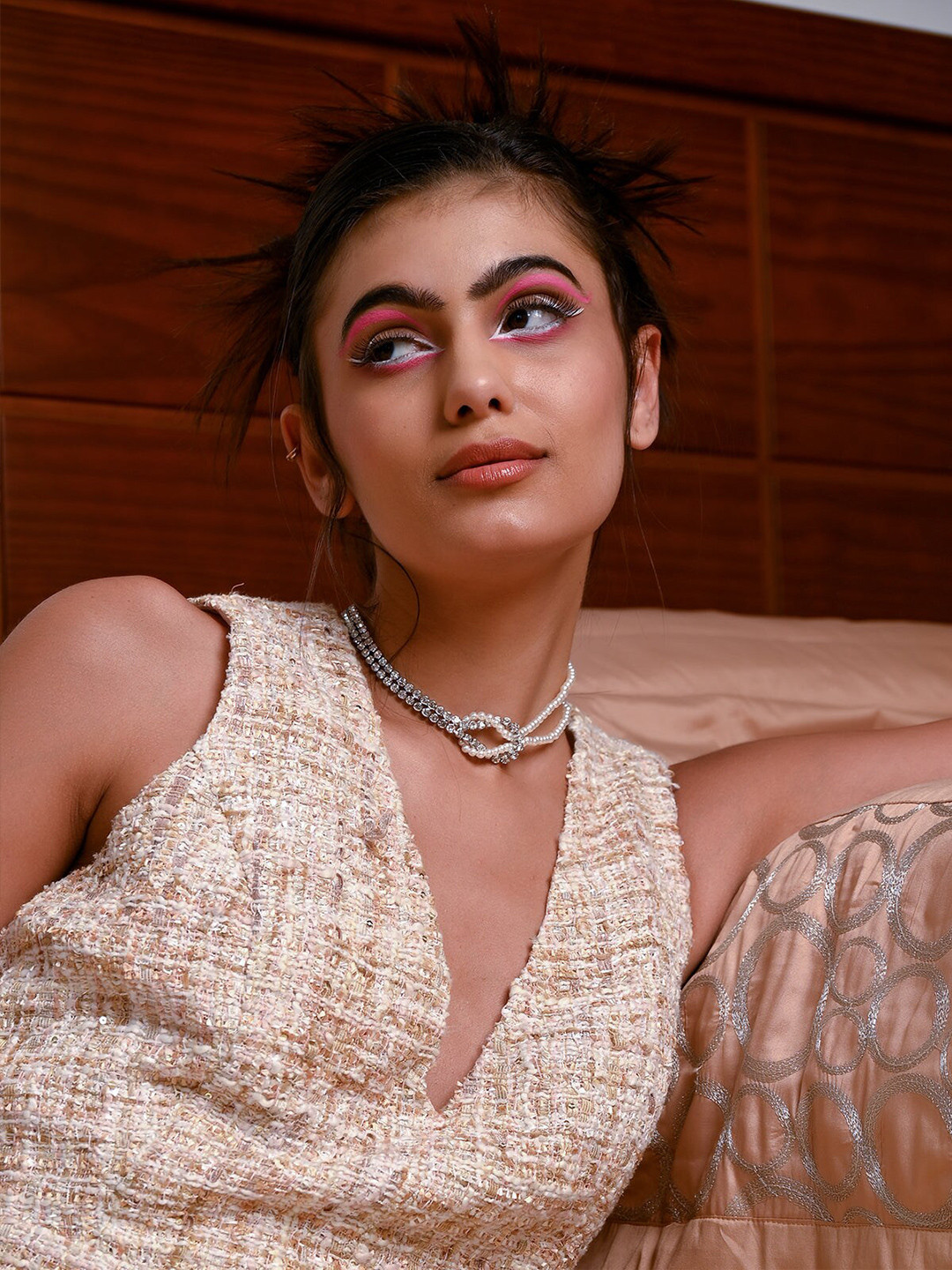 ODETTE White Stone-Studded & Beaded Necklace