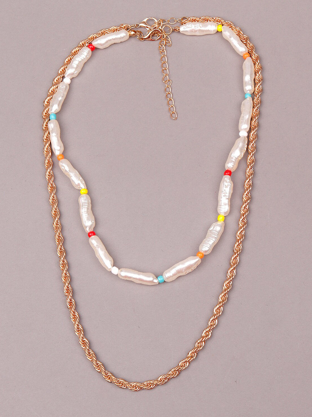 ODETTE Gold-Toned & White Artificial Beaded Chain