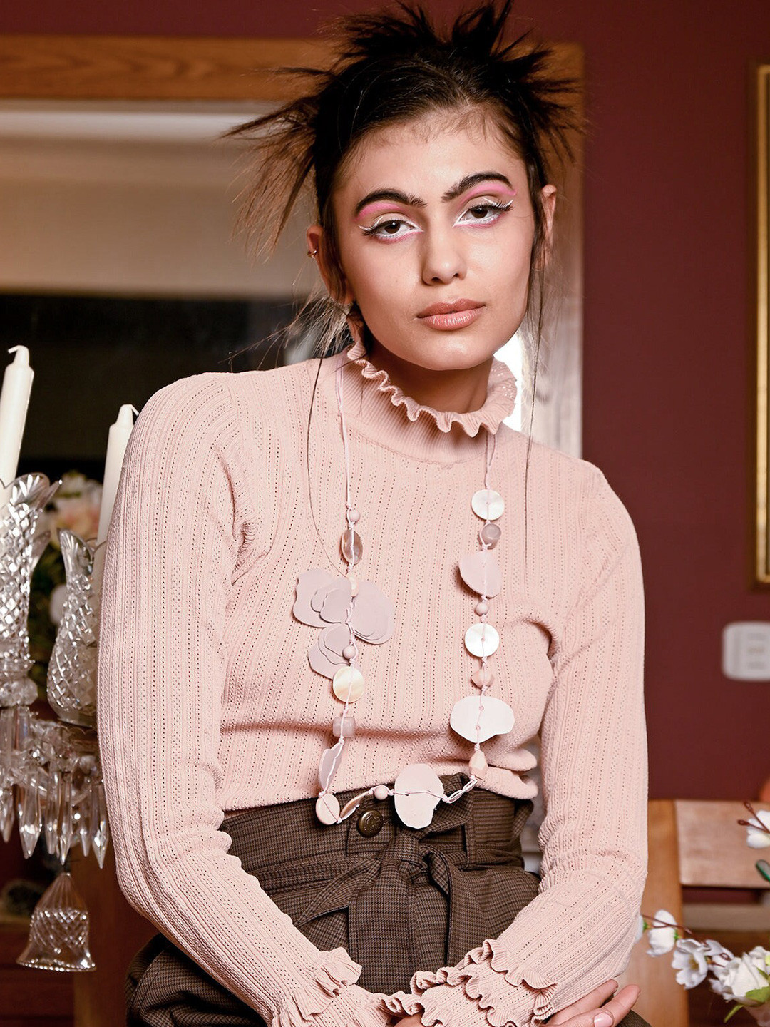 ODETTE White & Brown Statement Slip-On Necklace