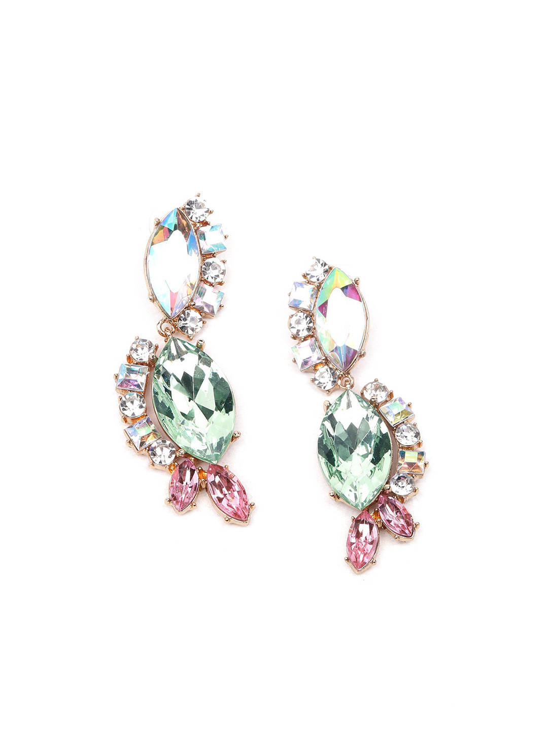 ODETTE Green & Pink Quirky Drop Earrings