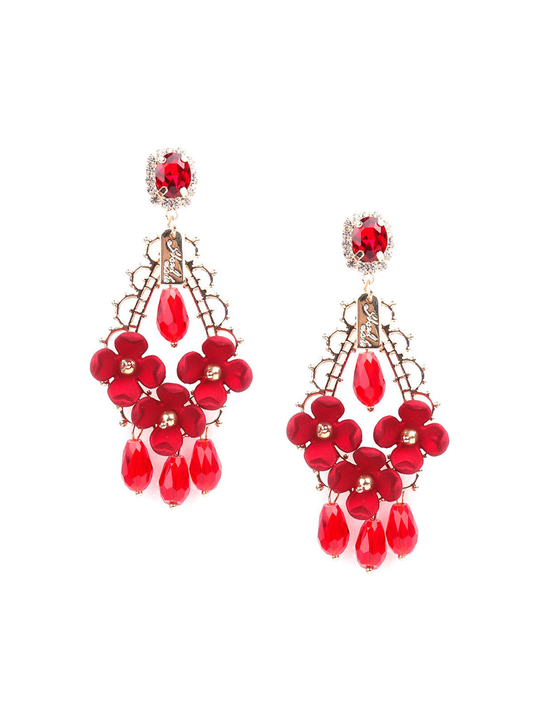 ODETTE Women Red Diamond Shaped Drop Earrings