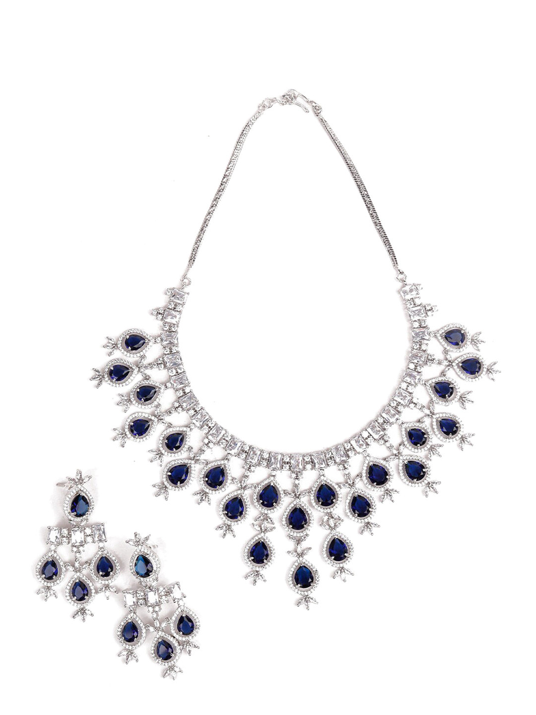 ODETTE Silver-Toned & White Stone-Studded Crystal Jewellery Set