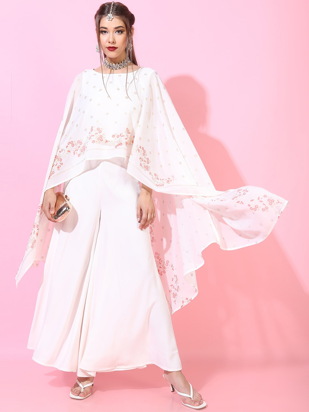 Vishudh Women Floral Top with Flared Palazzo
