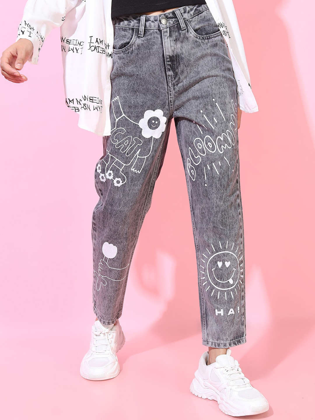 Tokyo Talkies Women Grey Mom Fit Jeans