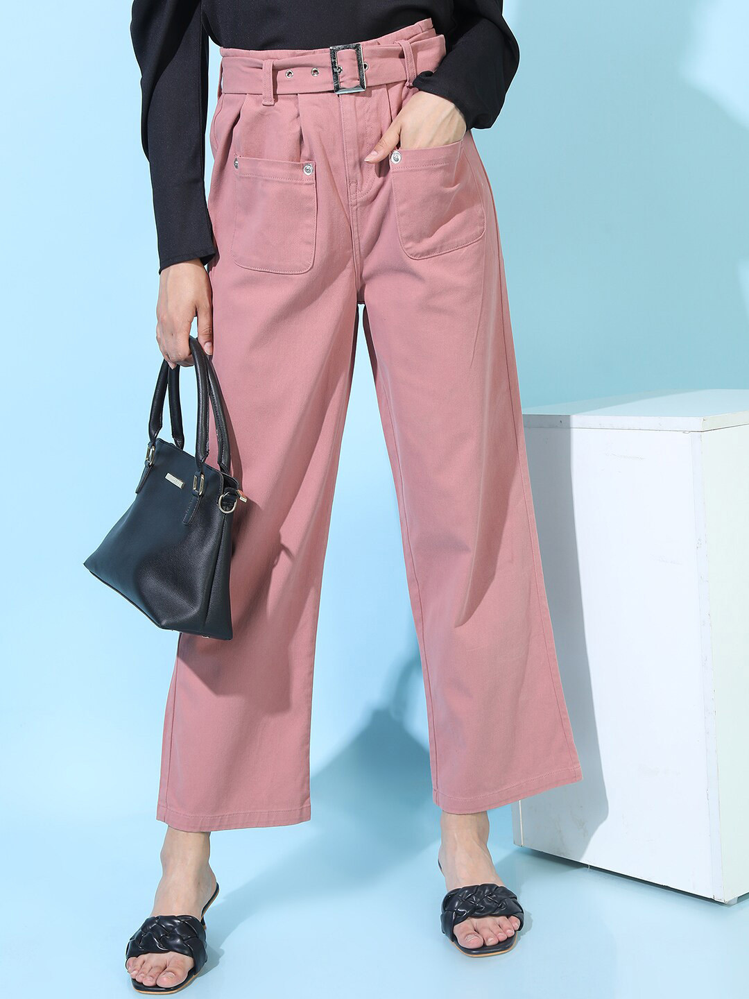 Tokyo Talkies Women Rose Straight Fit High-Rise Trousers