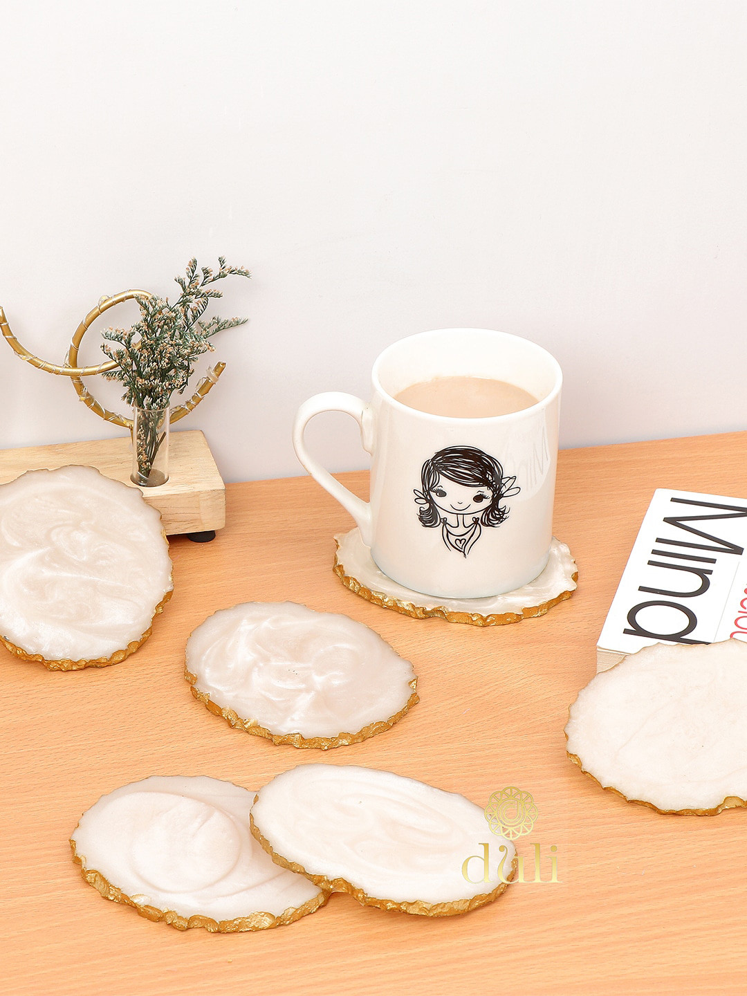 DULI Set of 6 Cream-Coloured Solid Oval Coasters