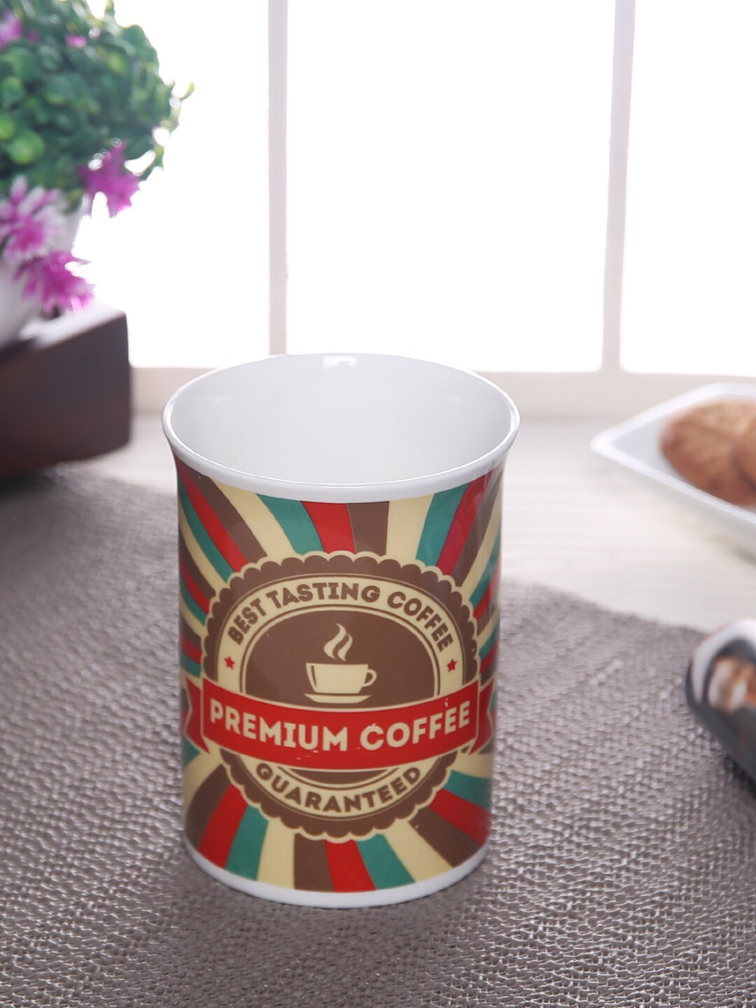 CLAY CRAFT Coffee Brown Typography Ceramic Microwave Safe Mug-340ml