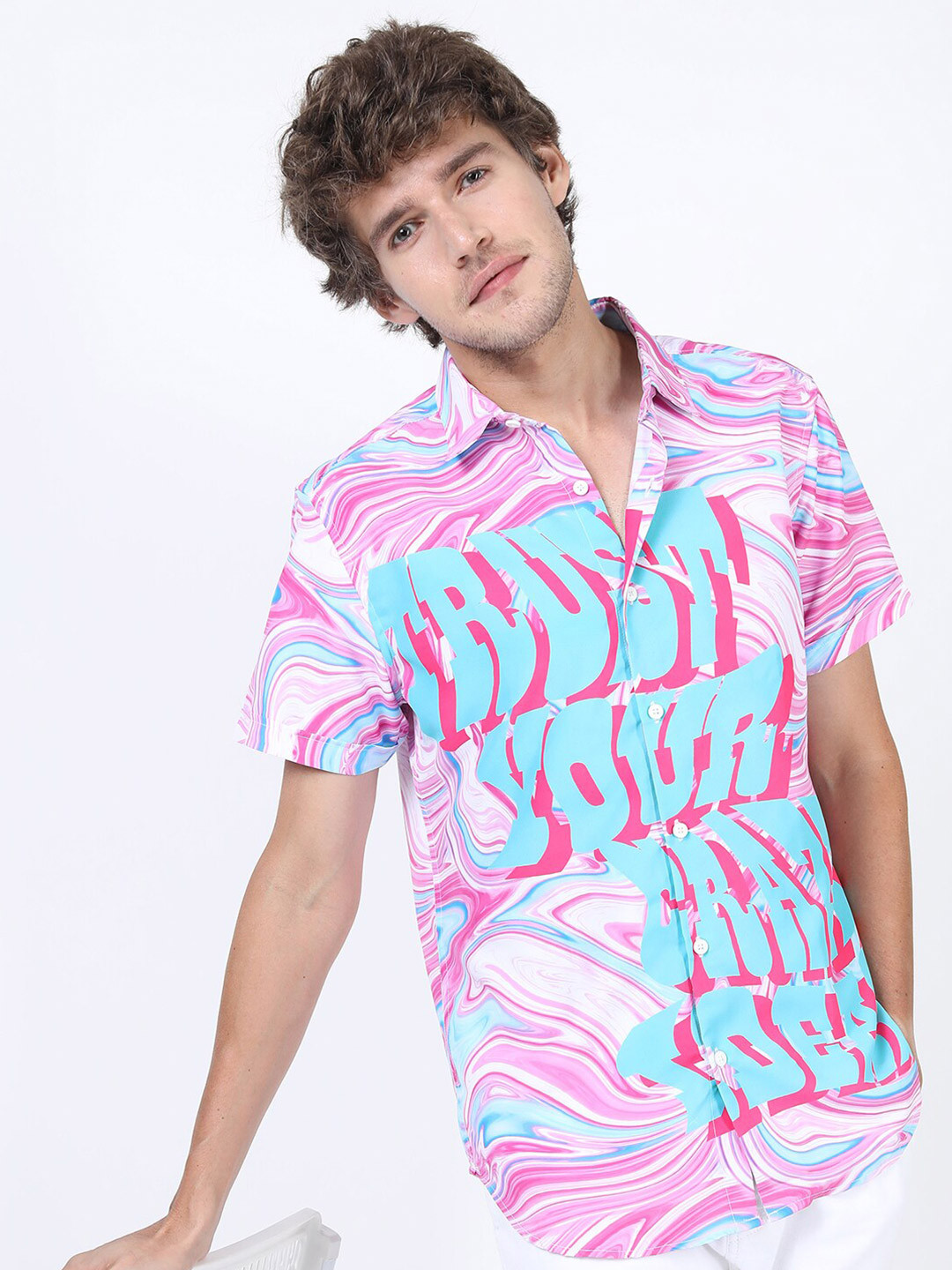KETCH Men Pink Slim Fit Printed Casual Shirt