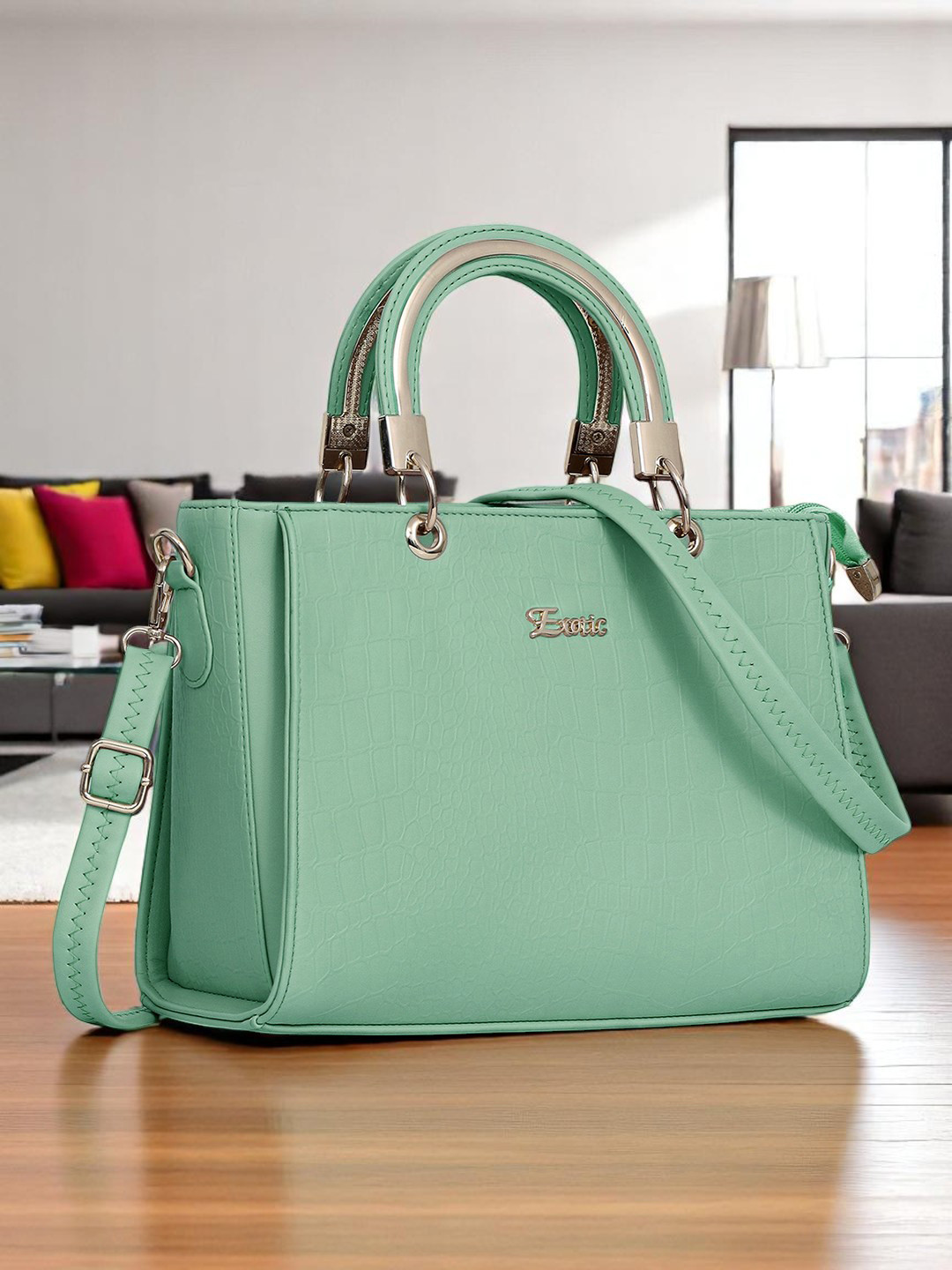 Exotic Green Textured Structured Handheld Bag