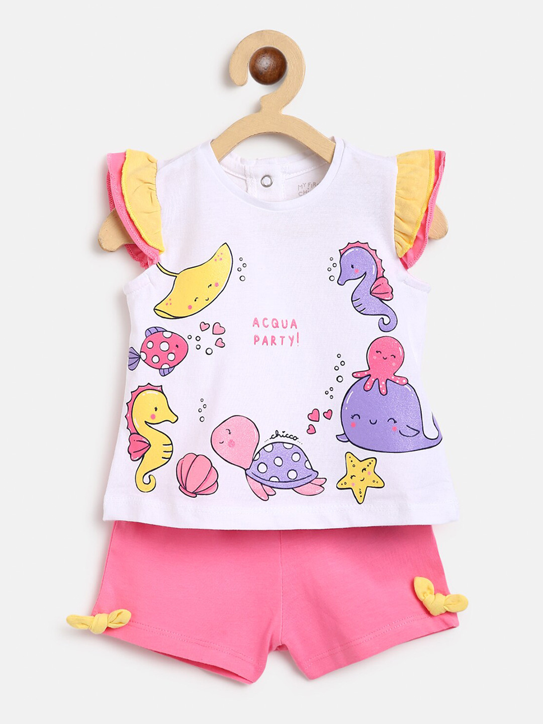 Chicco Girls White & Pink Printed T-shirt with Shorts