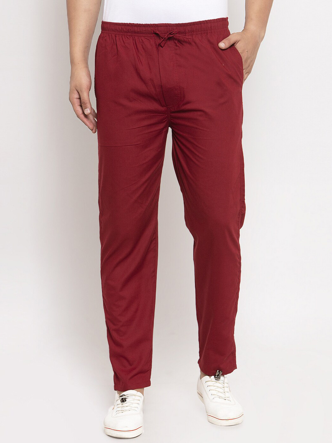 JAINISH Men Maroon Solid Slim-Fit Cotton Track Pants