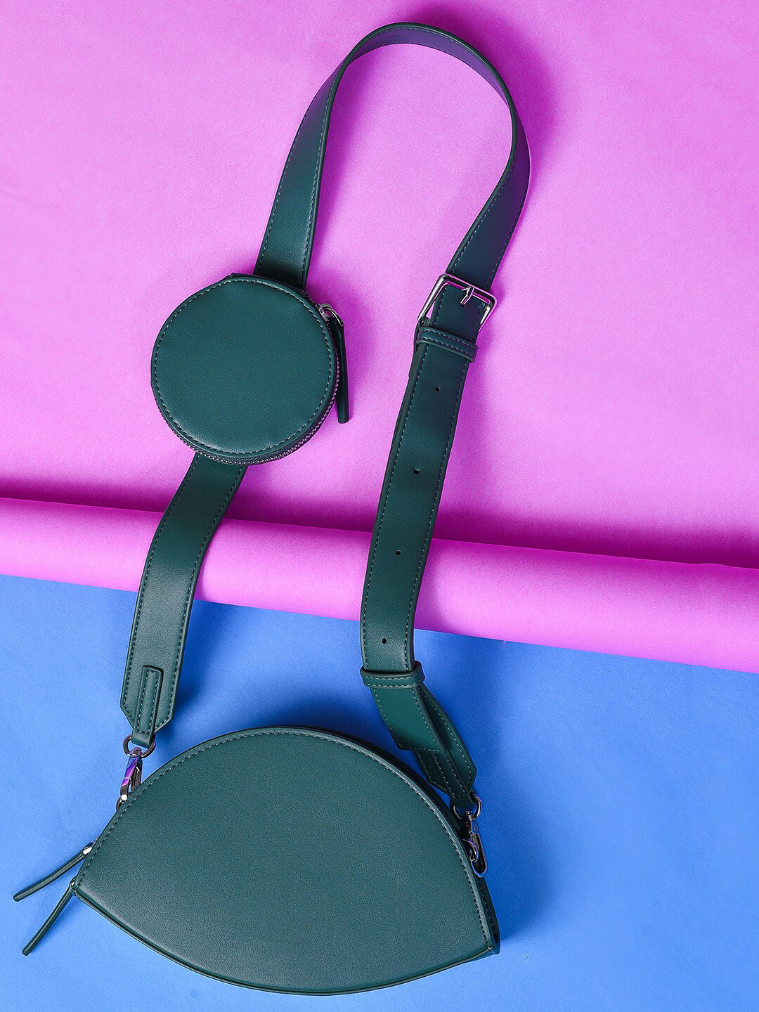 HAUTE SAUCE  Green PU Structured Sling Bag with Mini Pouch